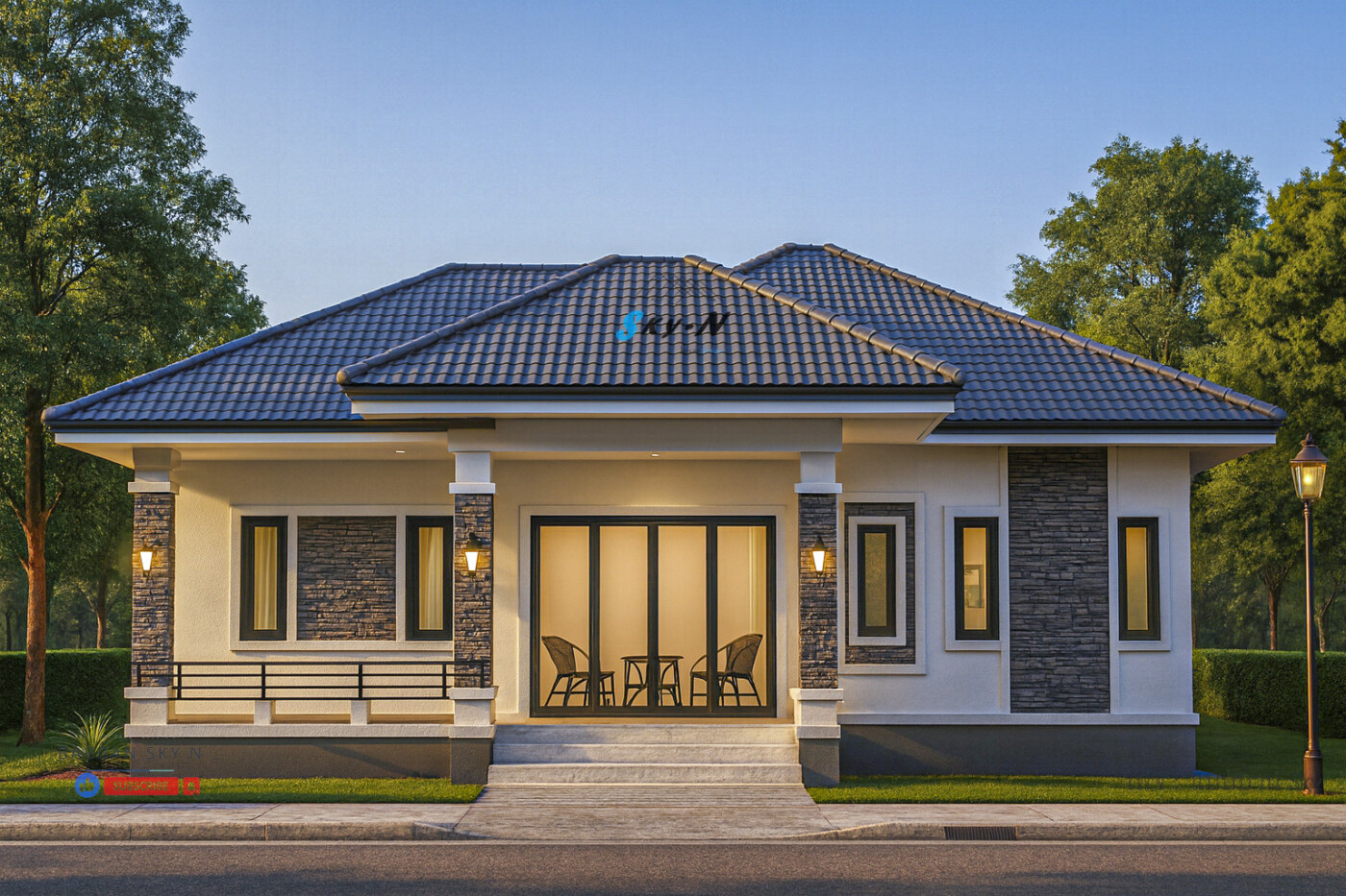 Read more about the article S-8746 แบบบ้านชั้นเดียวสไตล์คอนเทมโพรารี พื้นที่ใช้สอย 86 ตร.ม. 2ห้องนอน 2ห้องน้ำ