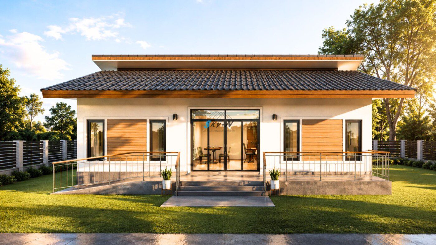You are currently viewing แบบบ้าน1ชั้น Modern Tropical รหัส S – 5971