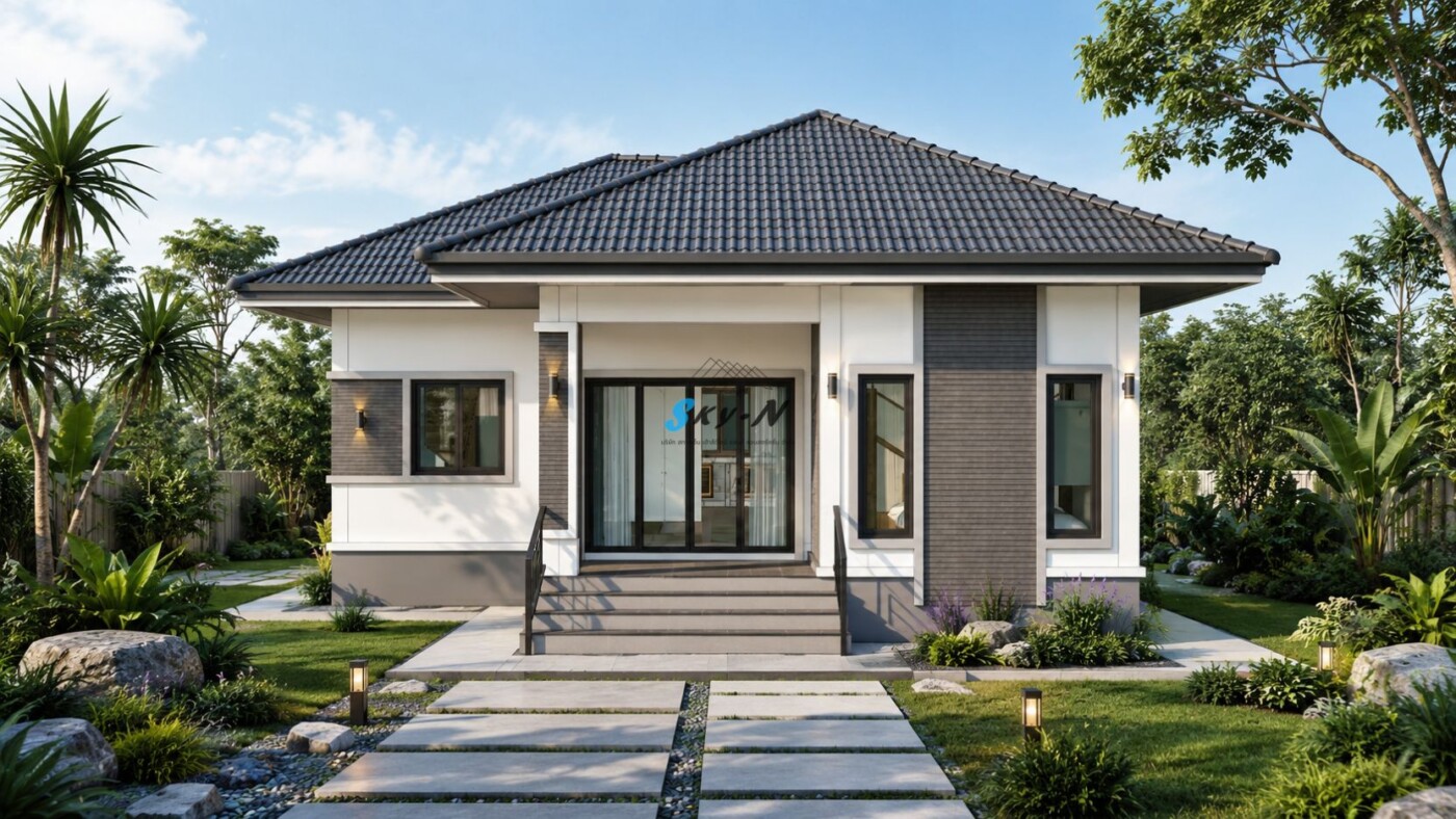 Read more about the article แบบบ้านชั้นเดียว สไตล์ Modern Contemporary Tropical รหัส S-9735