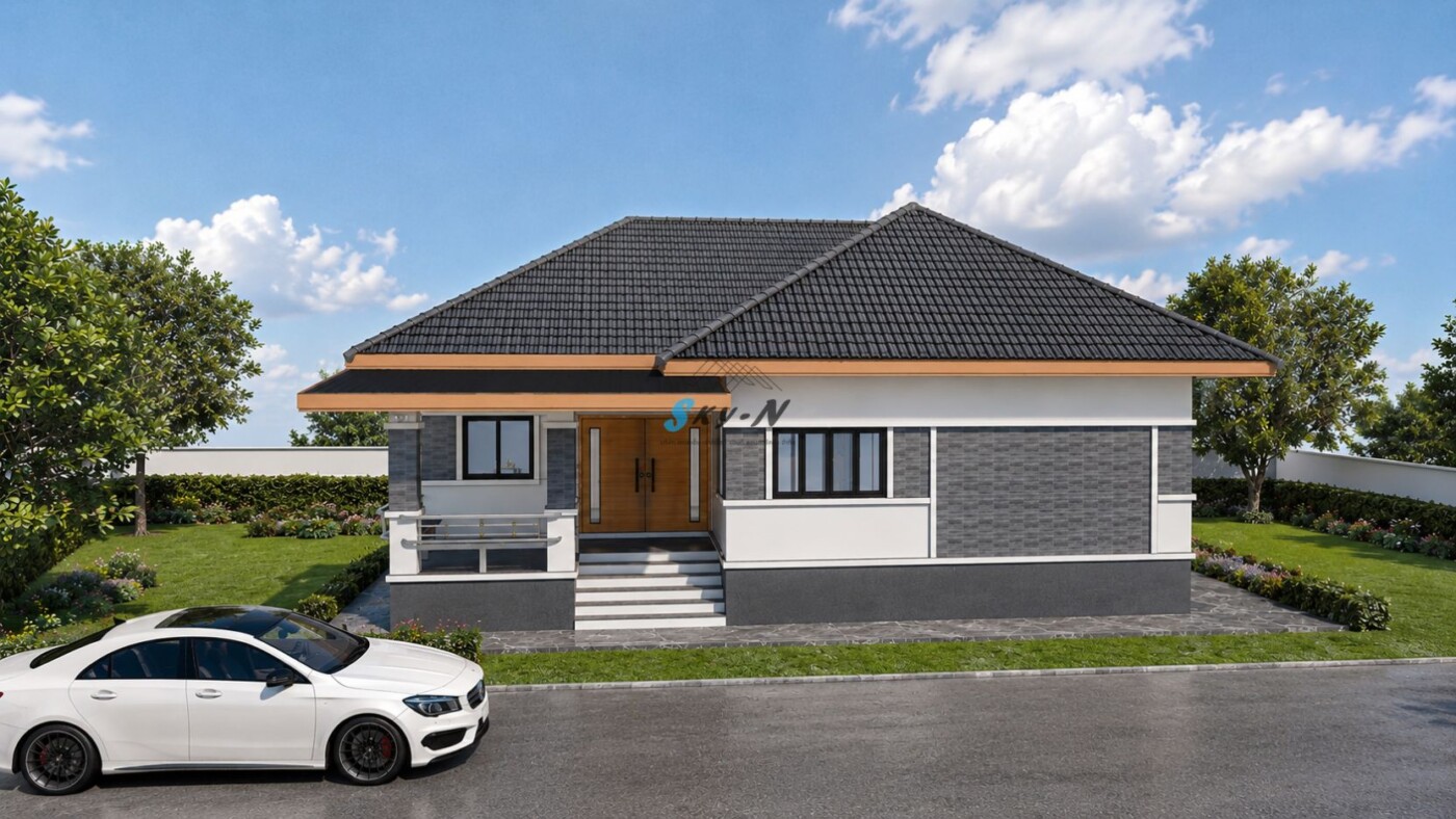 Read more about the article แบบบ้านชั้นเดียวสไตล์ Modern Tropical Contemporary รหัส S-41