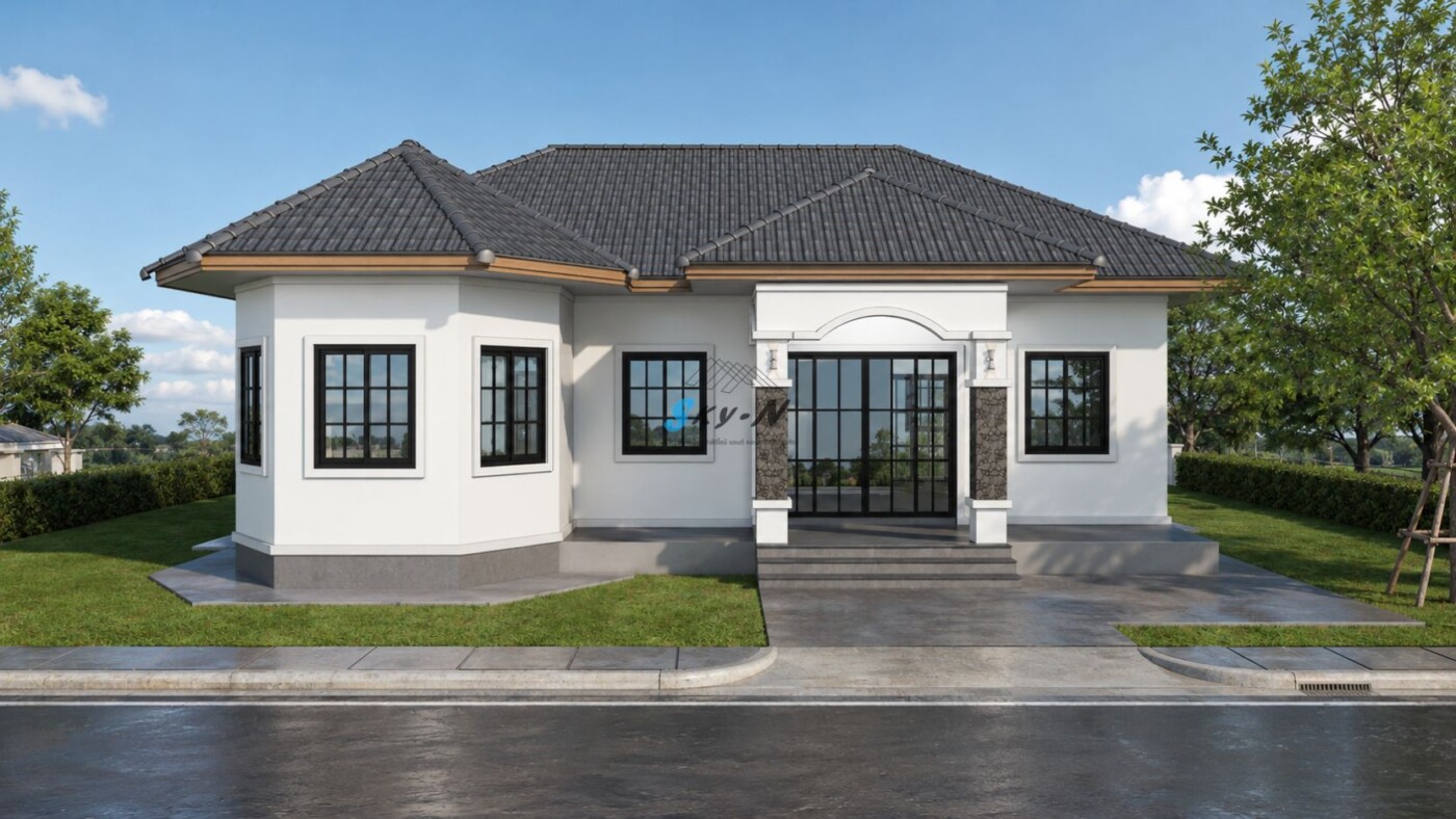 You are currently viewing แบบบ้านชั้นเดียวสไตล์ Modern Tropical Contemporary รหัส S-7306