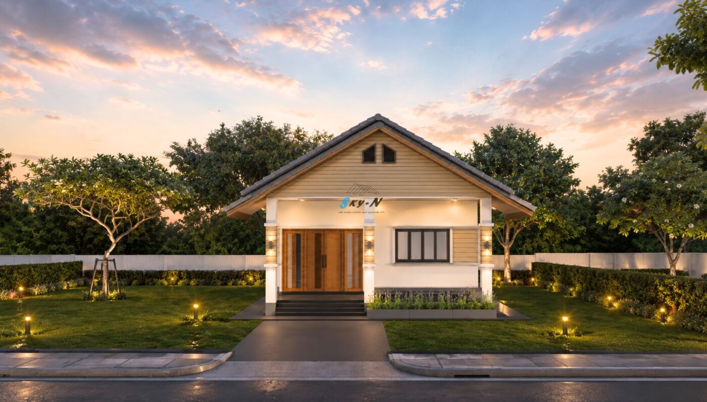 You are currently viewing แบบบ้านชั้นเดียวสไตล์ Modern Contemporary Tropical รหัส S-6974
