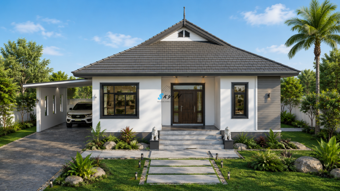 You are currently viewing แบบบ้านชั้นเดียว สไตล์ Modern Contemporary รหัส S-716